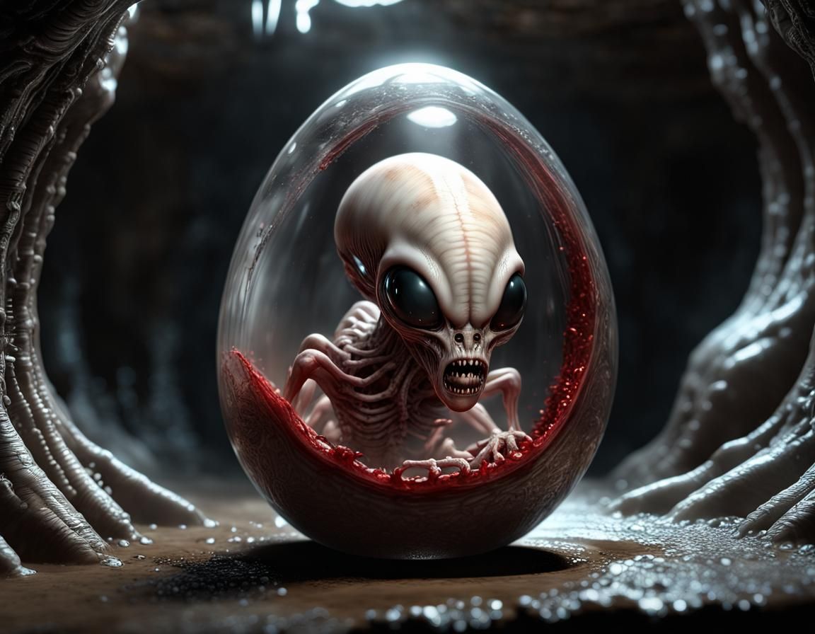 Grotesque Alien Embryo in Giger-Inspired Horror