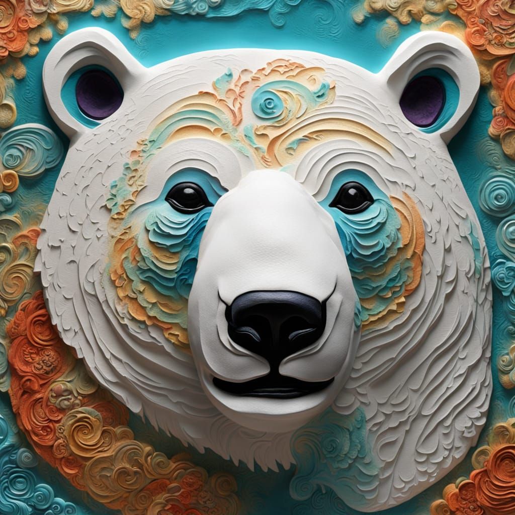 Vibrant Polar Bear in Embossed Relief, Oriental Cosmetics, R...