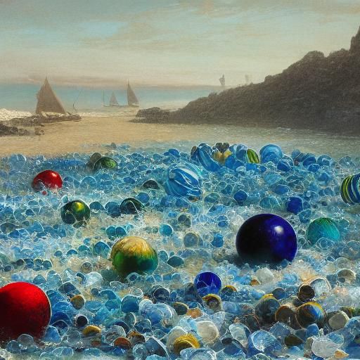 Colorful Beach Glass and Pearls in Surreal Landscape