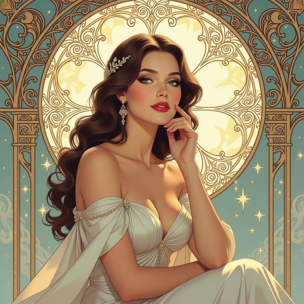 Elegant Woman in Art Nouveau Style