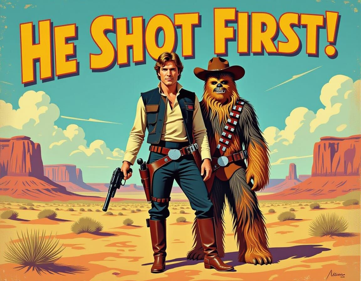 Han Solo in Wild West 1950s Movie Poster