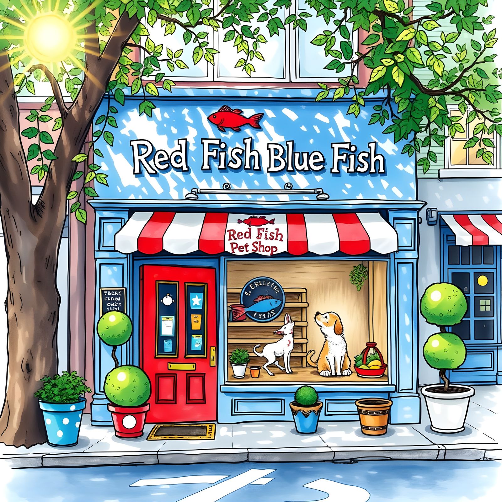 Whimsical Pet Shop: Red Fish Blue Fish in Watercolour
