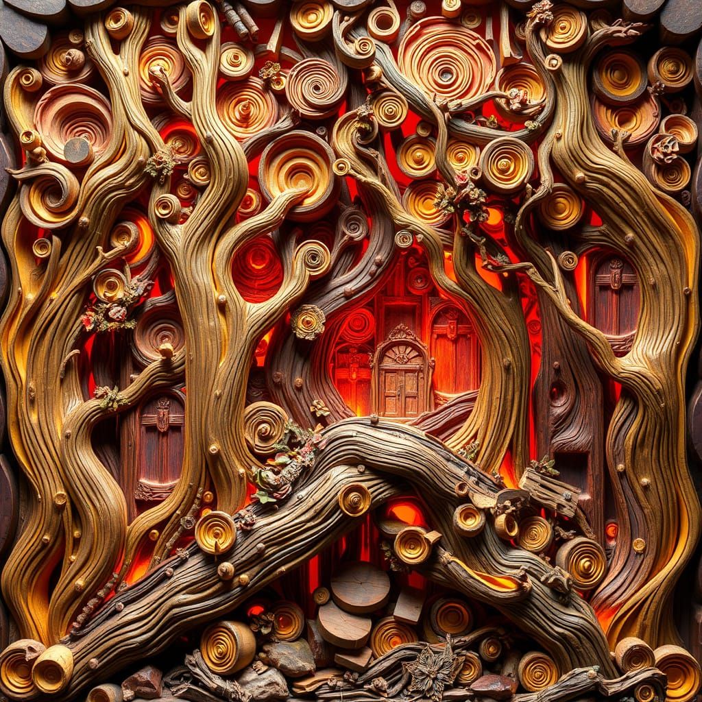 Lush Forest Sculpture in Post-Impressionist Style