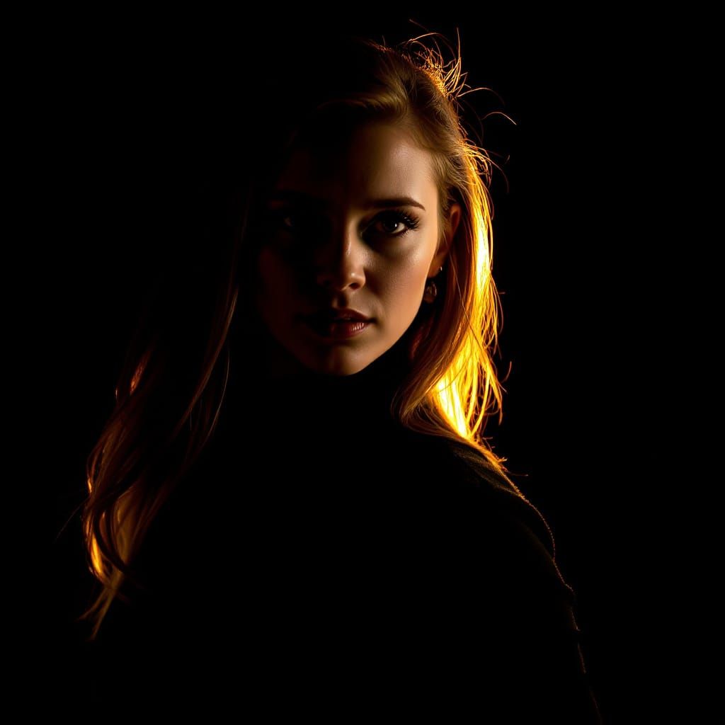 Dramatic Chiaroscuro Portrait with Golden Highlights
