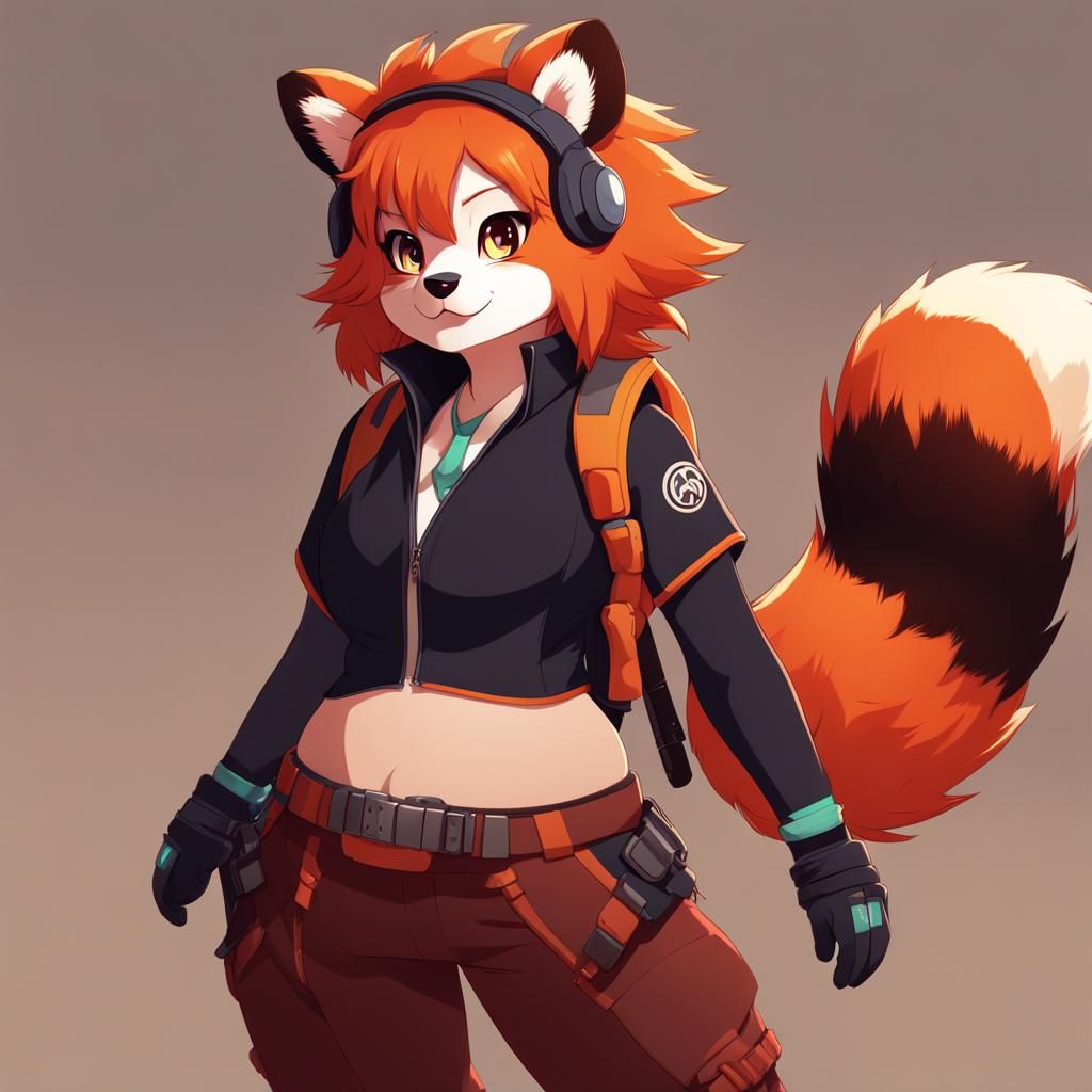 Red Panda Fursona with Braids, Dynamic Angle