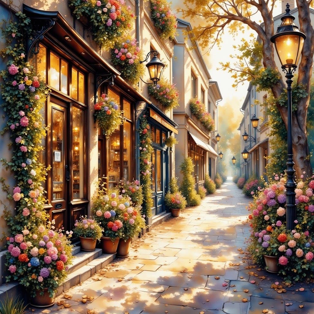 Charming Parisian Street Scene in Watercolor Style