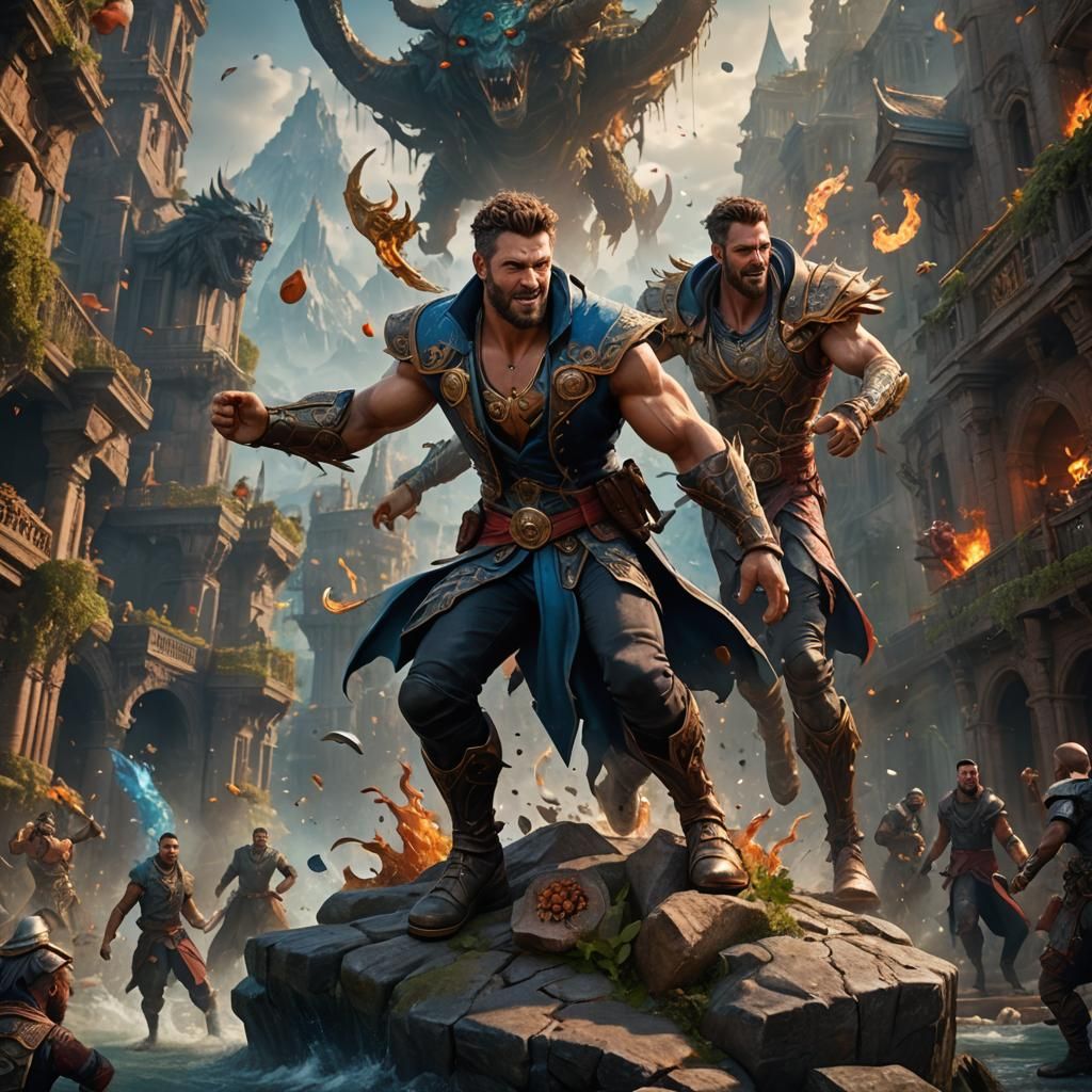 Two Men Having Fun: Detailed Fantasy Art