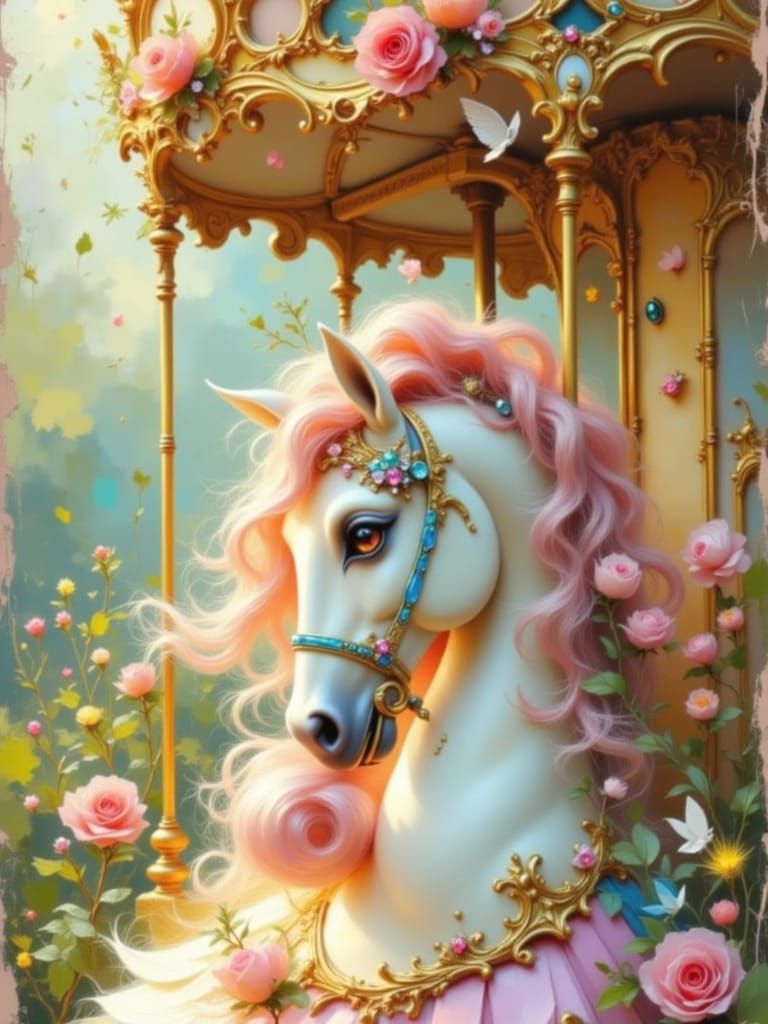 Vintage Paris Carousel in Pastel Sunlight