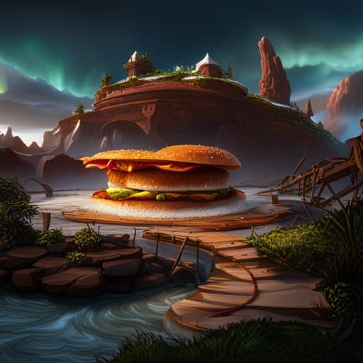 Detailed Burger in Fantasy Concept Art Style