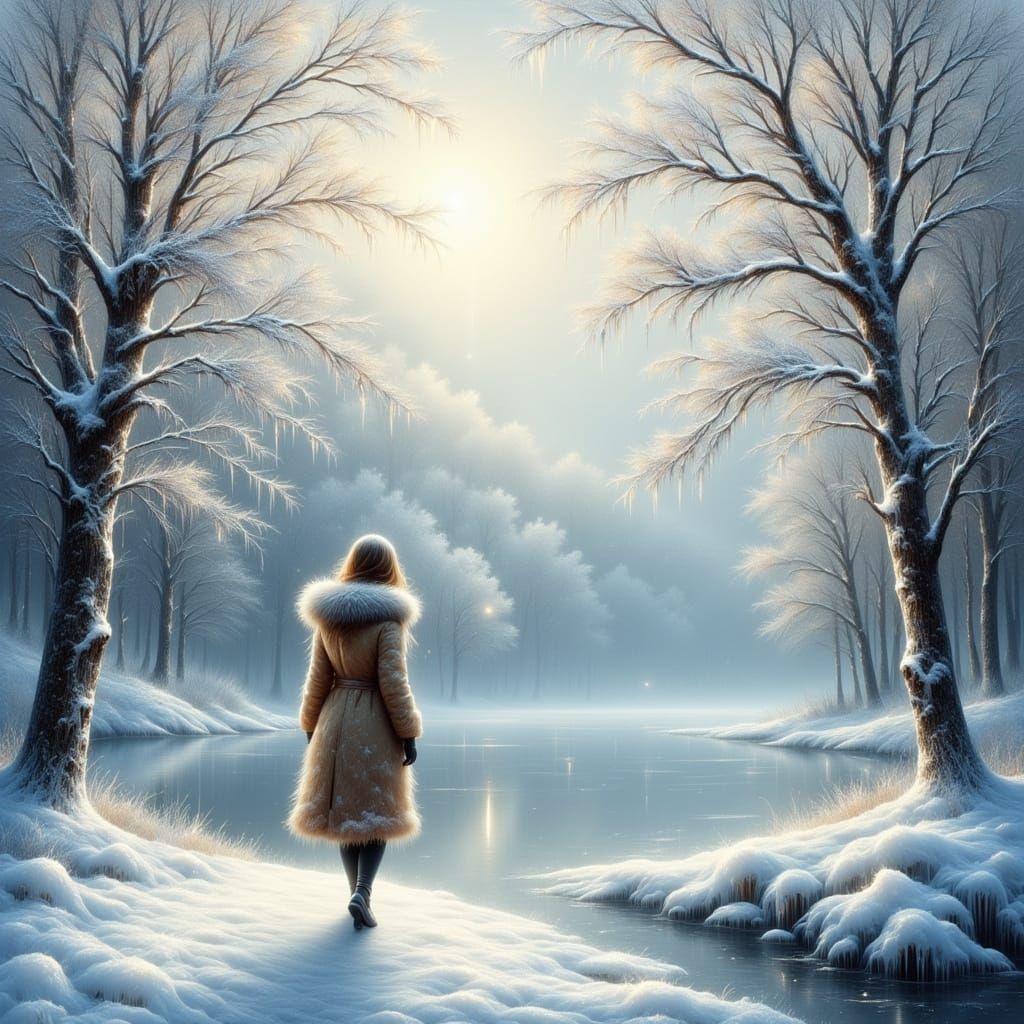 Frozen Lake Serenity: Winter Wonderland Art