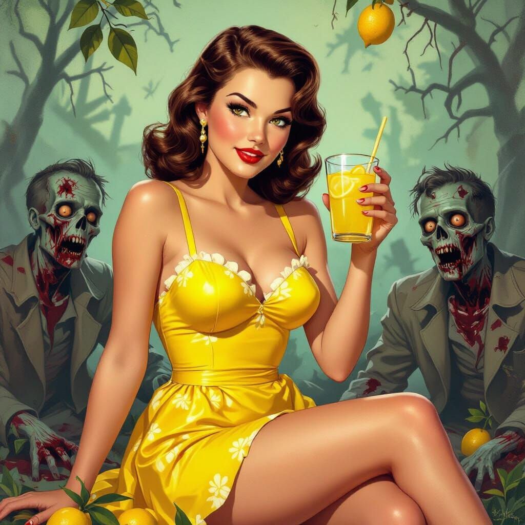 Retro Zombie Pinup Girl with Lemonade