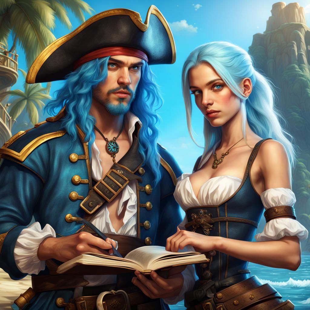 Pirate Family Book Cover Art in Detailed Matte Painting Styl...