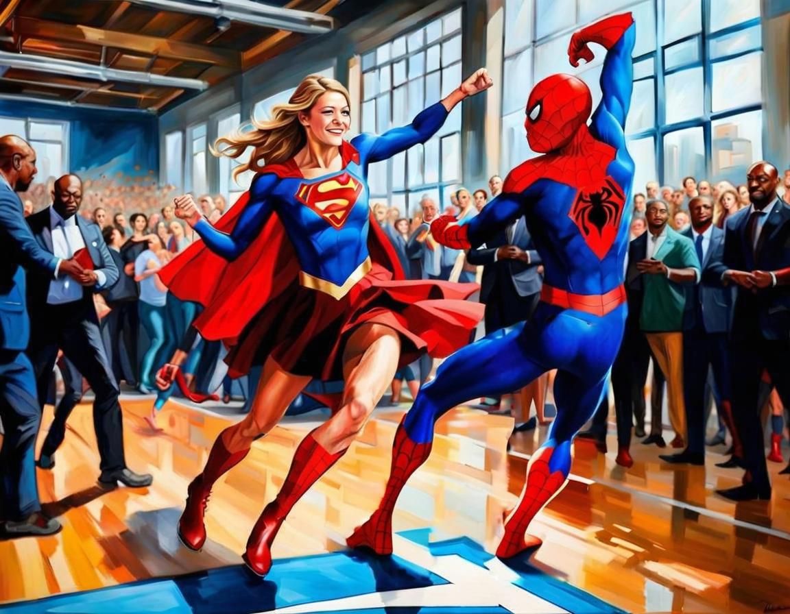 Spider-Man Dances Tango: Oil Painting in Gym