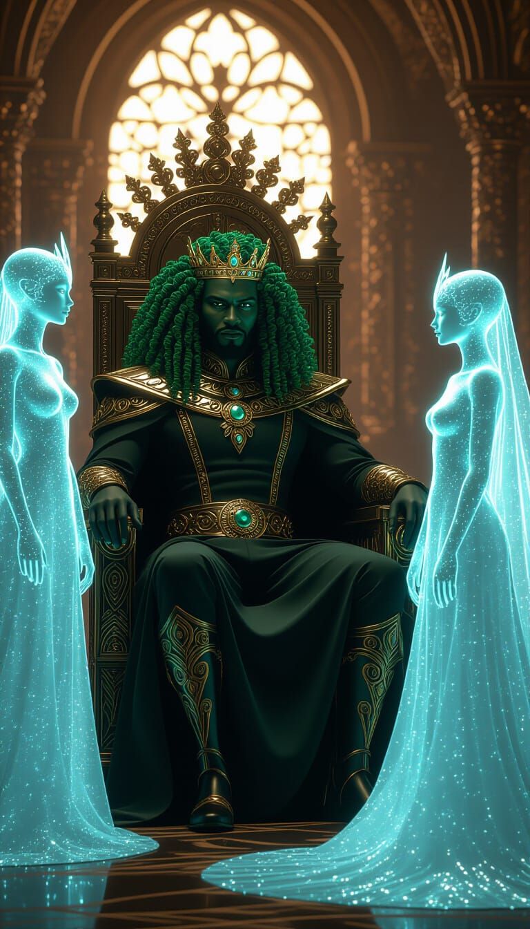 Regal Black King on Mars with Celestial Beings