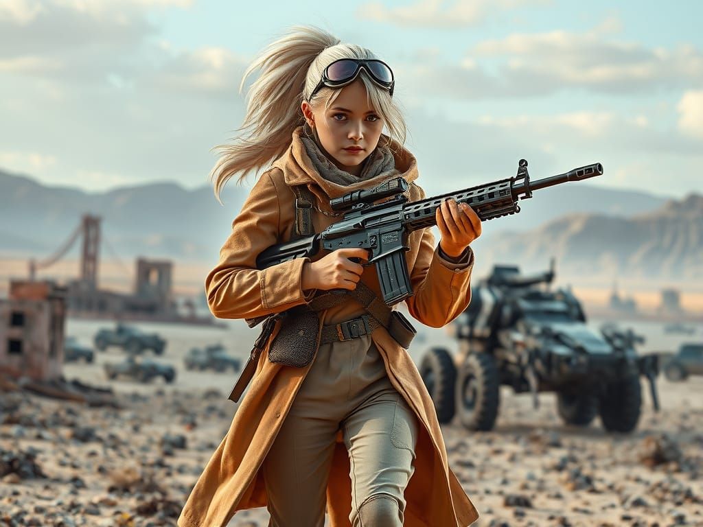 Nomadic Warrior in Sci-Fi Desertpunk Landscape