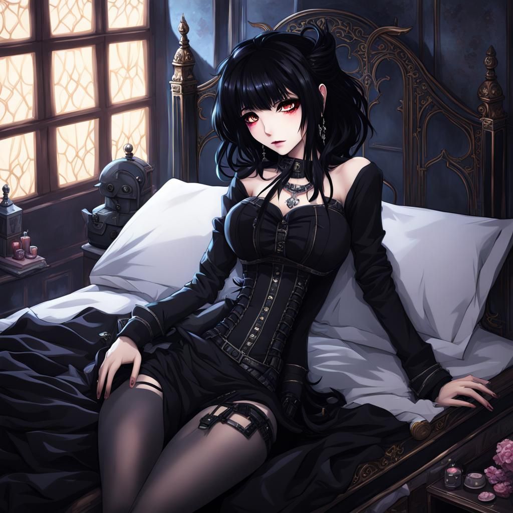 Goth Anime Girl Portrait in Darkest Dungeon Style