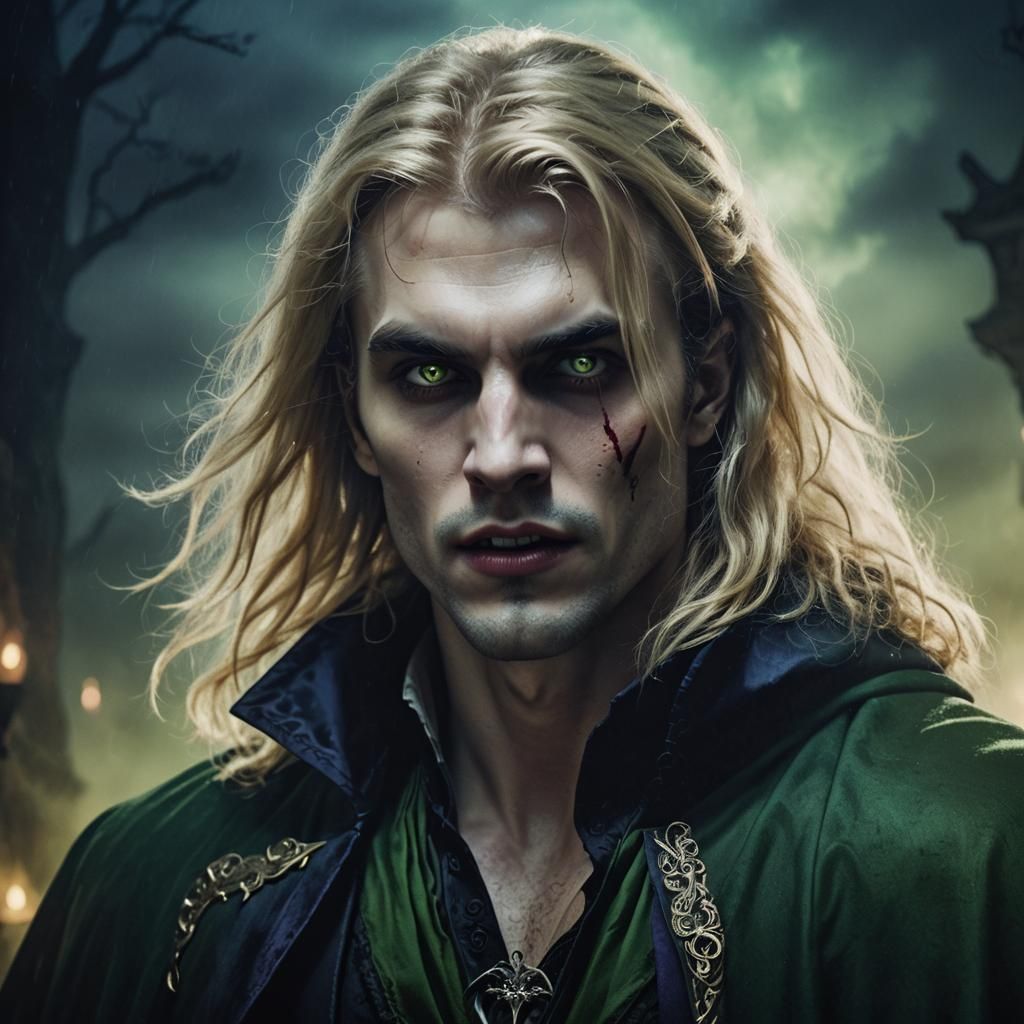 Handsome Vampire in Misty Moonlight, a Gothic Fantasy
