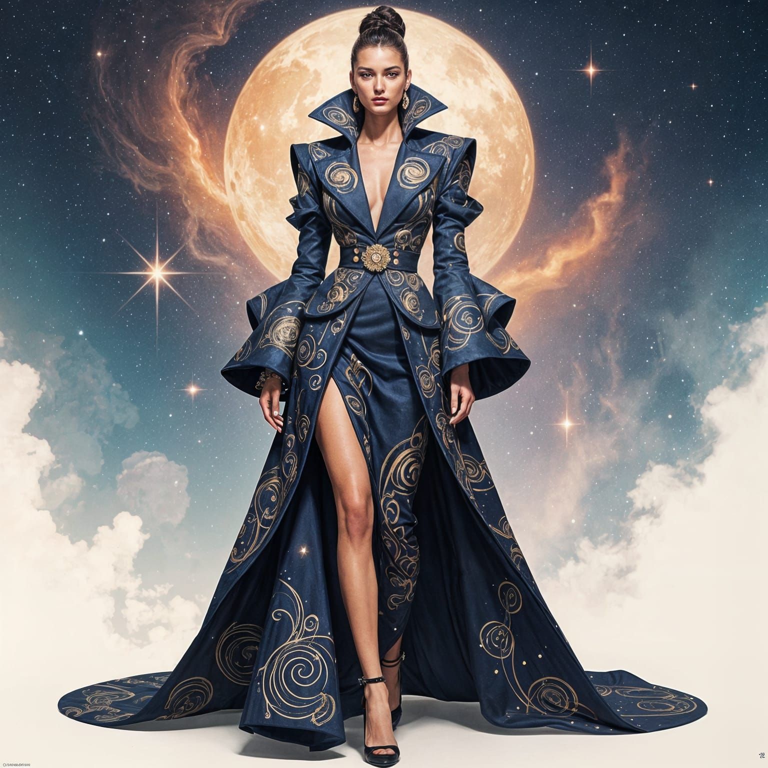 Celestial Fashion Model in Cosmic Surrealist Art