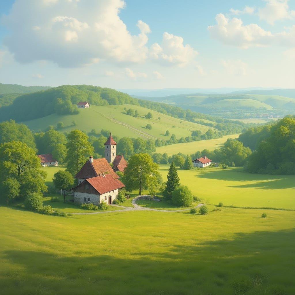 Idyllic Romanian Village in Impressionist Style