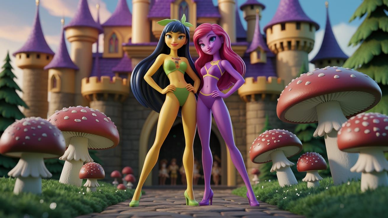Majestic Castle Garden Scene in Fantastical 3D Art