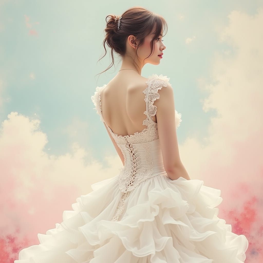 Bride in Ethereal White Wedding Gown with Intricate Lace and...