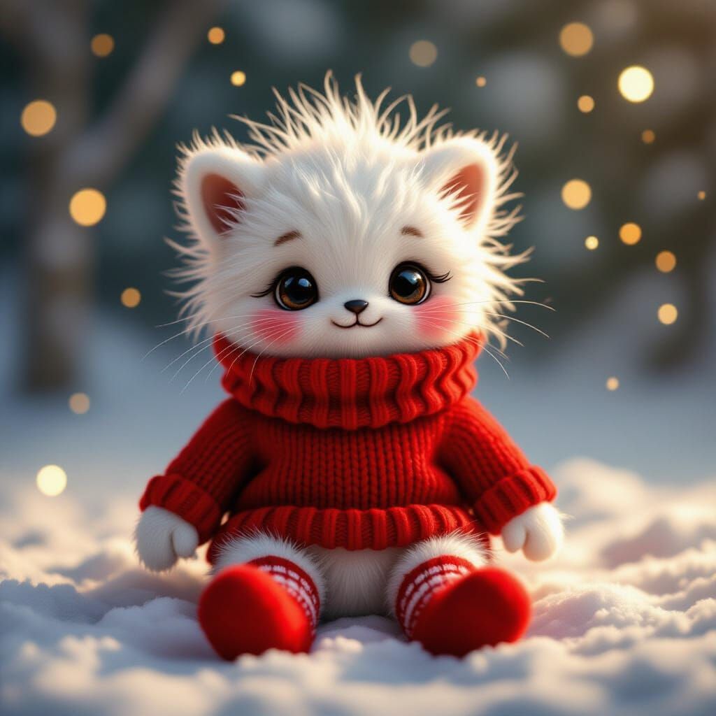 Adorable Furry Monster in Cosy Jumper and Socks