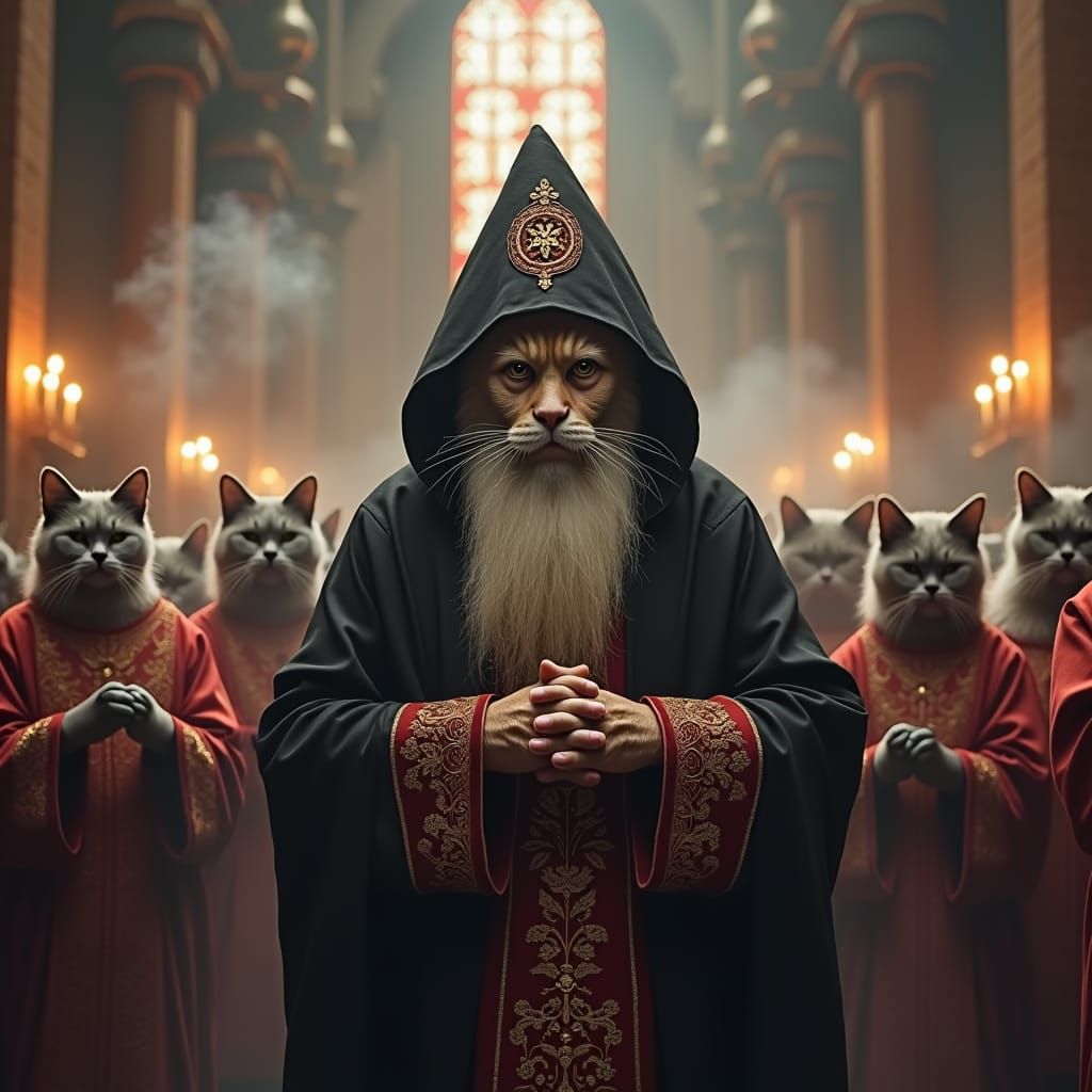 Solemn Cat Religious Procession in Russian Church