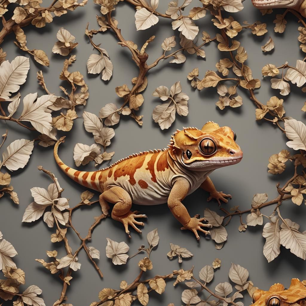 Crested Gecko in Detailed 3D Anime Art