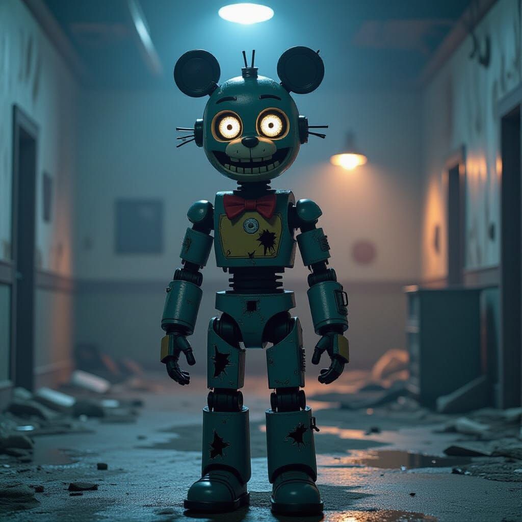 Creepy Bonnie Animatronic in Abandoned Setting