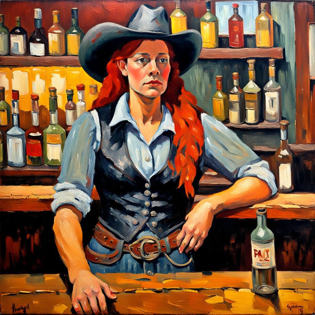 Impressionistic Woman in Saloon, Gauguin Style