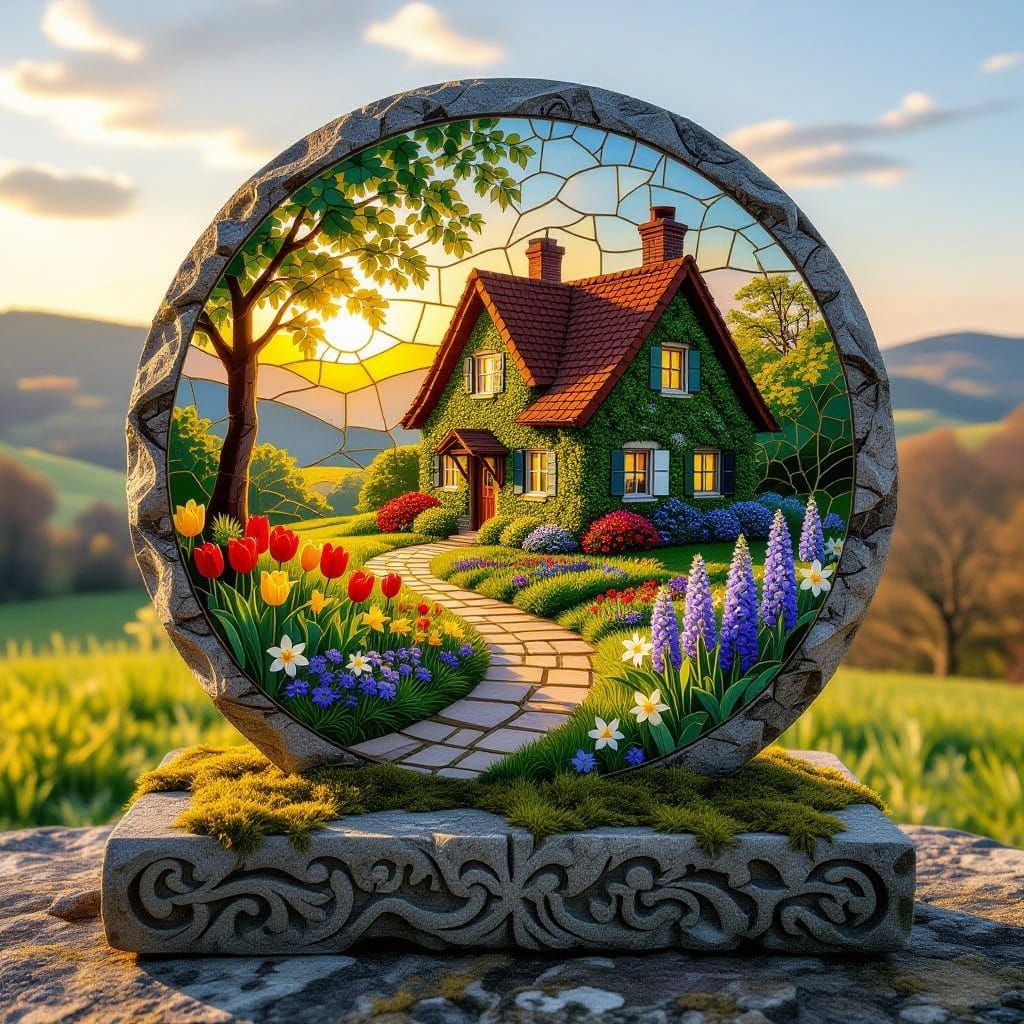 Mosaic Landscape of Sunrise Cottage in Ansel Adams Style