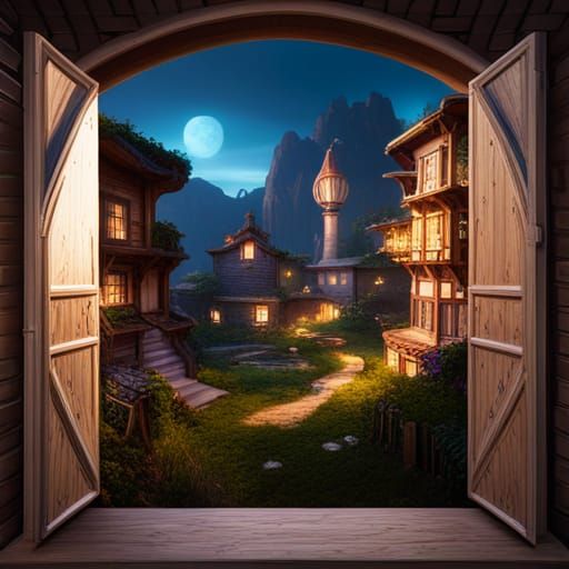 Fantasy City View from Cottage Window