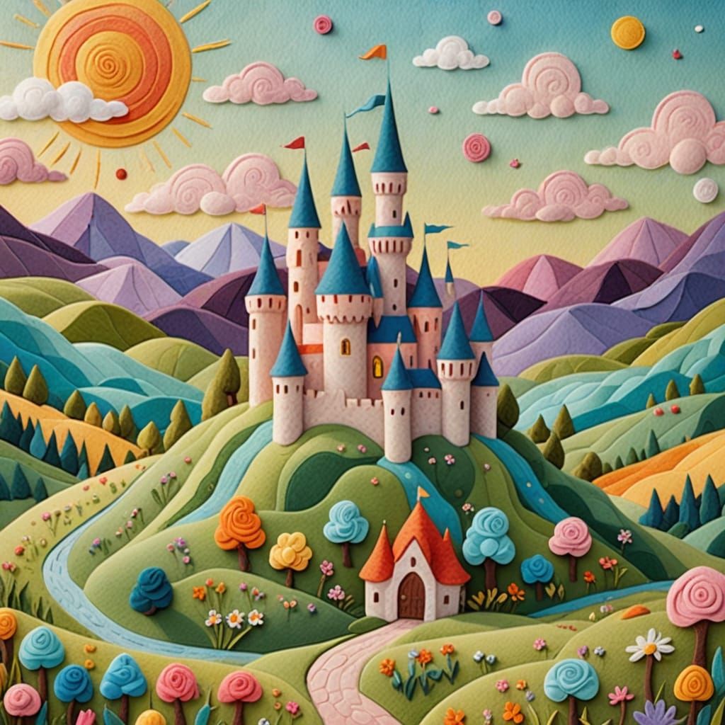 Whimsical Felt World with Castle in Pastel Colors
