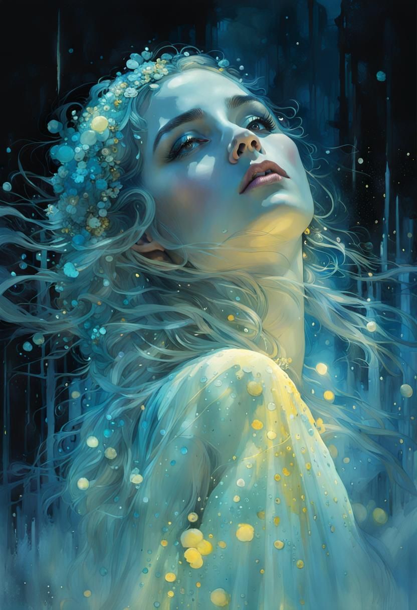 Mystical Mermaid in Dreamy Light, Klimt Style