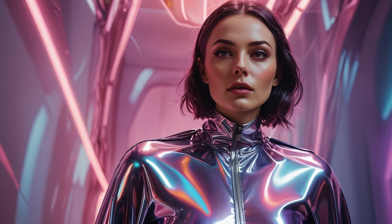 Lady in Reflective Latex: Glossy Sci-Fi Digital Art