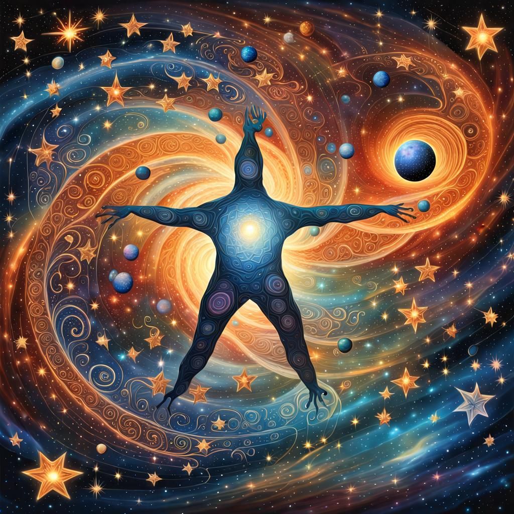 Ethereal Figure in Galactic Stellar Swirls