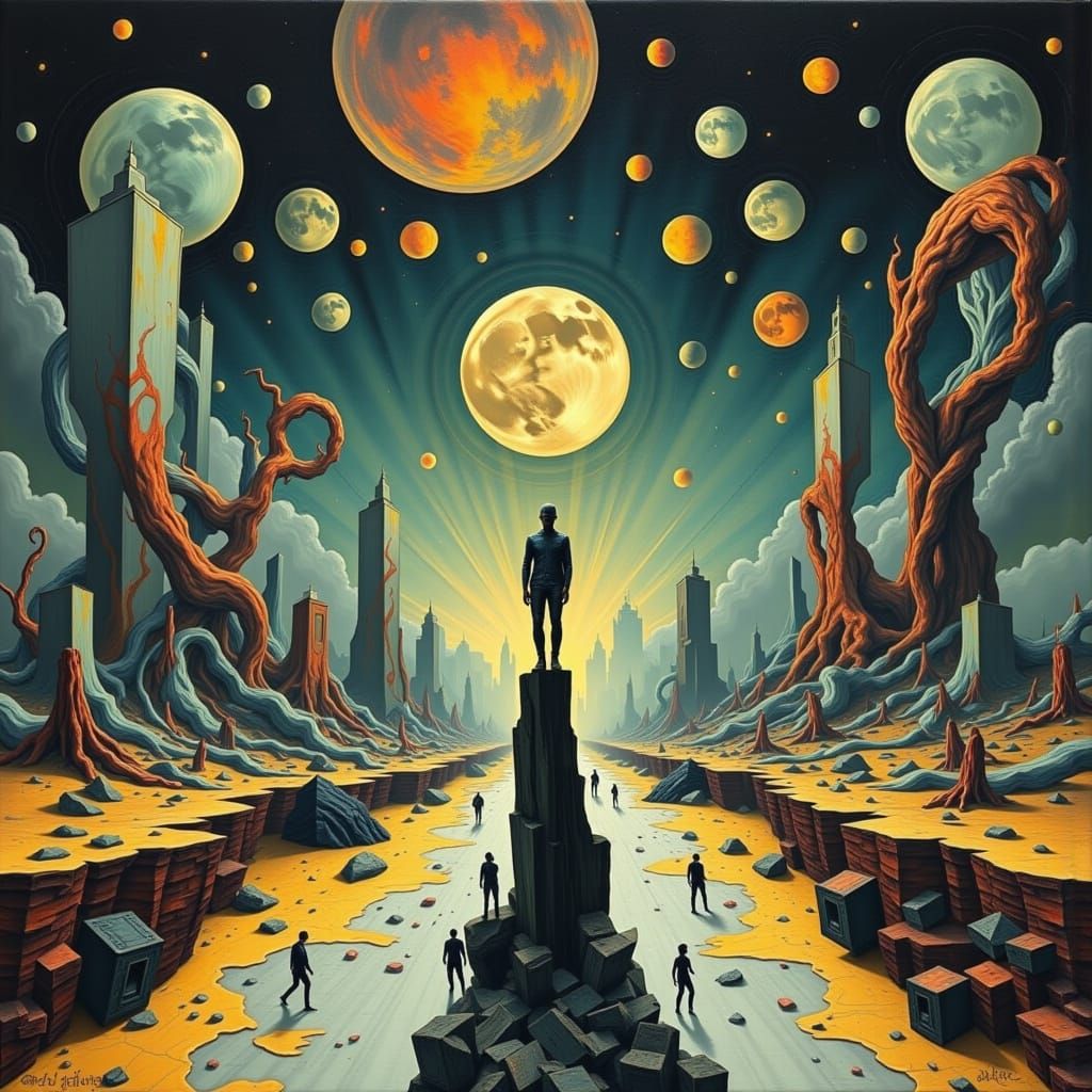 Surreal Cityscape in Heavy Metal Style