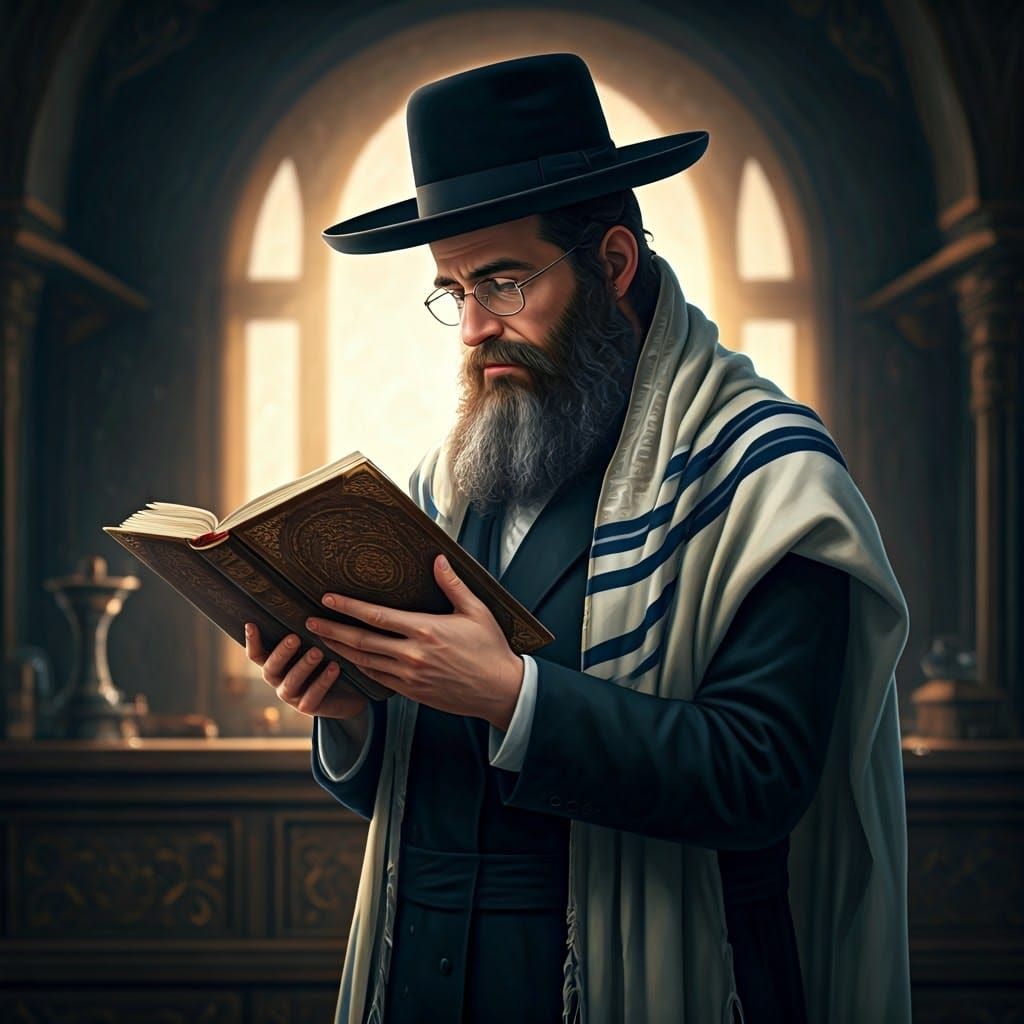 Hasidic Man Reading Book in Anime Art Style