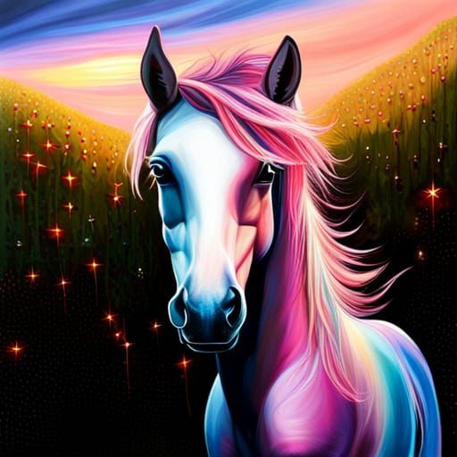 Iridescent Unicorn Under Sparkling Night Sky