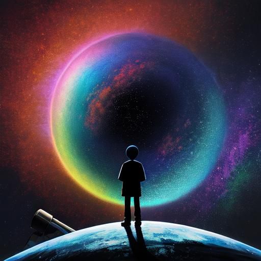 Boy Observes Iridescent Night Sky on Escher Hill