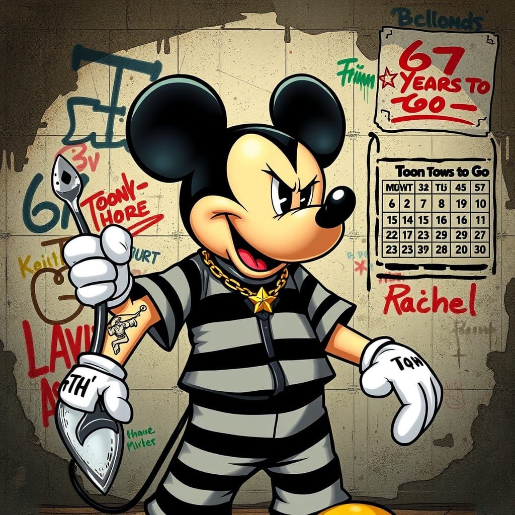 Gritty Mickey Mouse Behind Bars in Dark, Edgy Comic Book Art