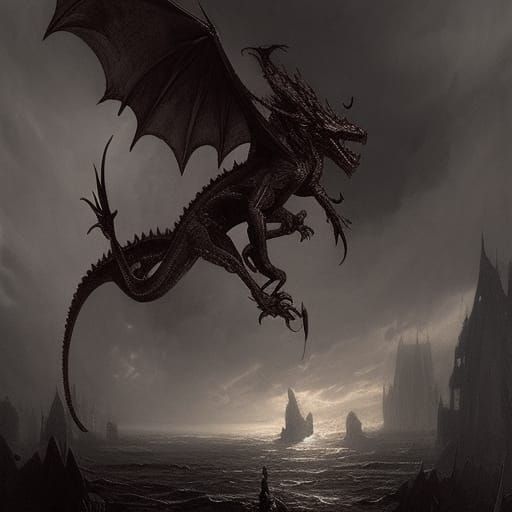 Dragon in Horror Style of Gustave Doré