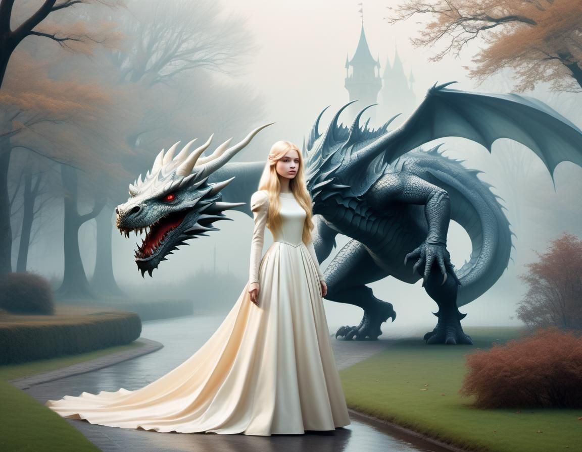 Princess and Dragon in Misty Park, Precisionism