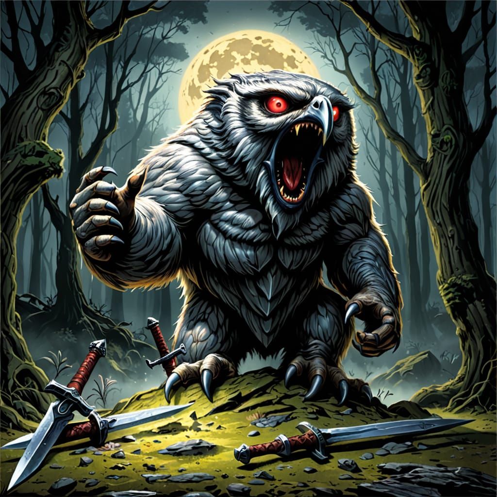 Monstrous Owlbear Unleashes Terror in Dark Fantasy Landscape