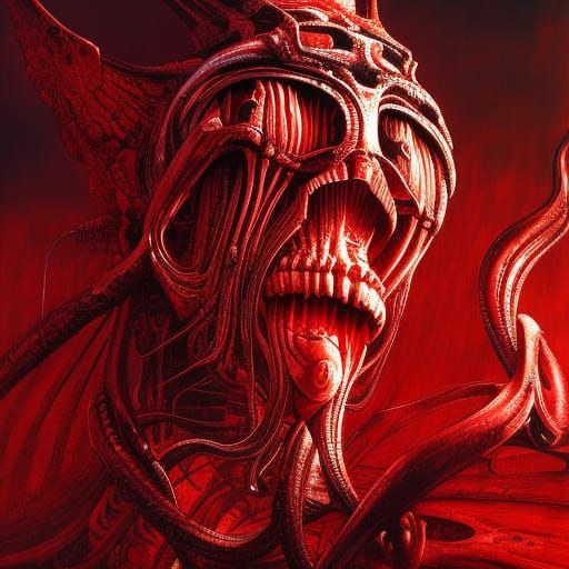 Epic Red Figure Close-Up in Detailed Style