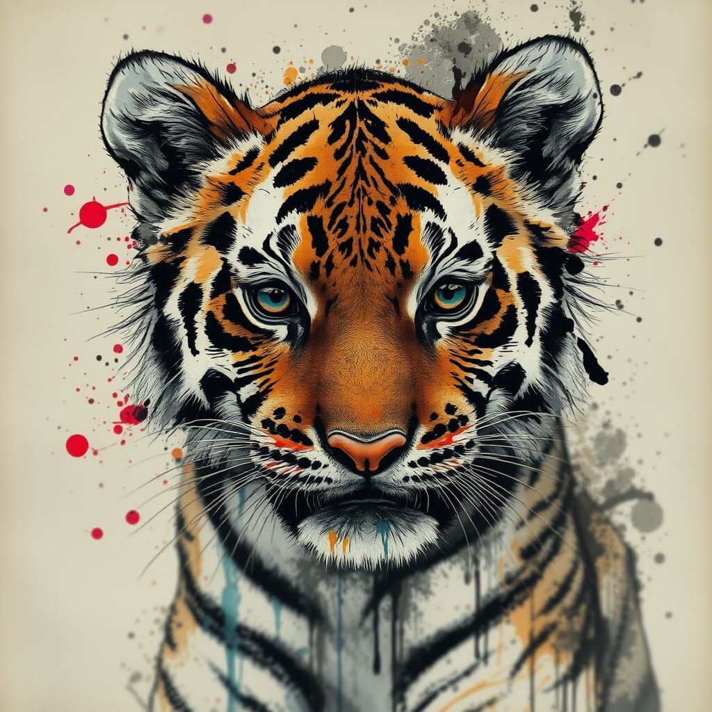 Dreamlike Tiger Portrait in Intricate Ink Art
