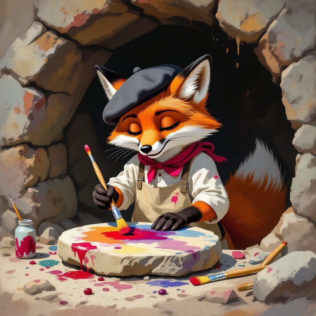 Sly Fox Artist Paints in Den with Berries and Mud