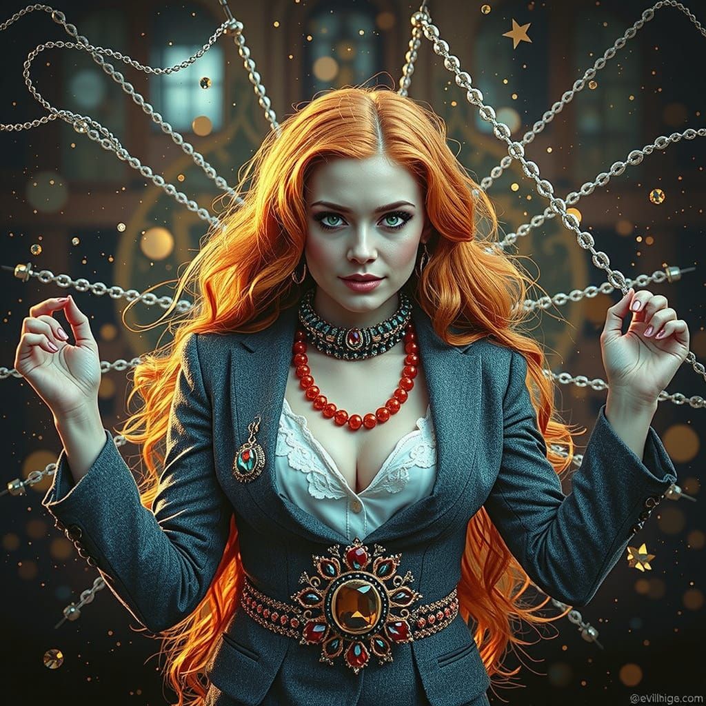 Confident Woman with Ginger Hair and Green Eyes