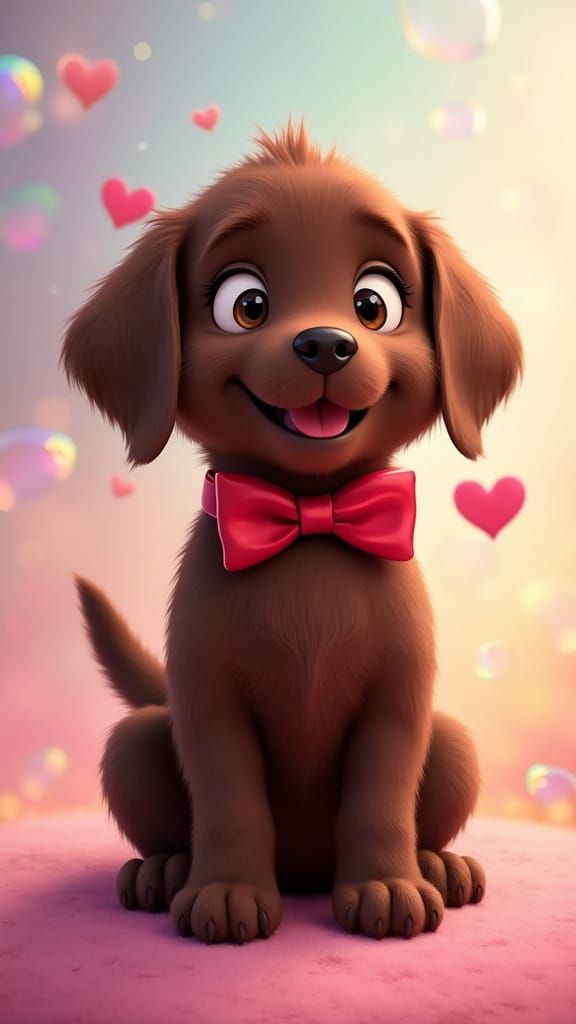 Cute Chocolate Labrador Puppy in Disney Pixar Style