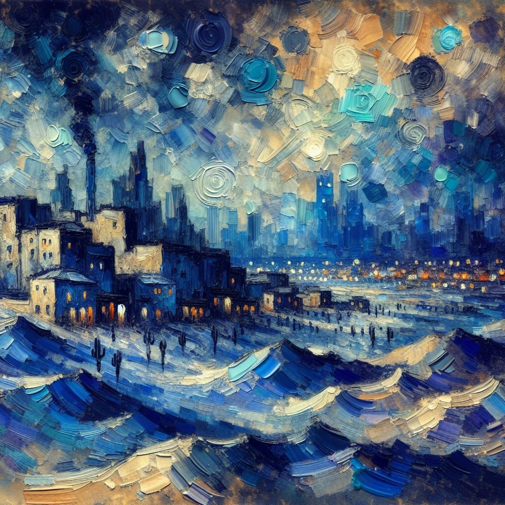 Blue Desert City in Expressionist Style